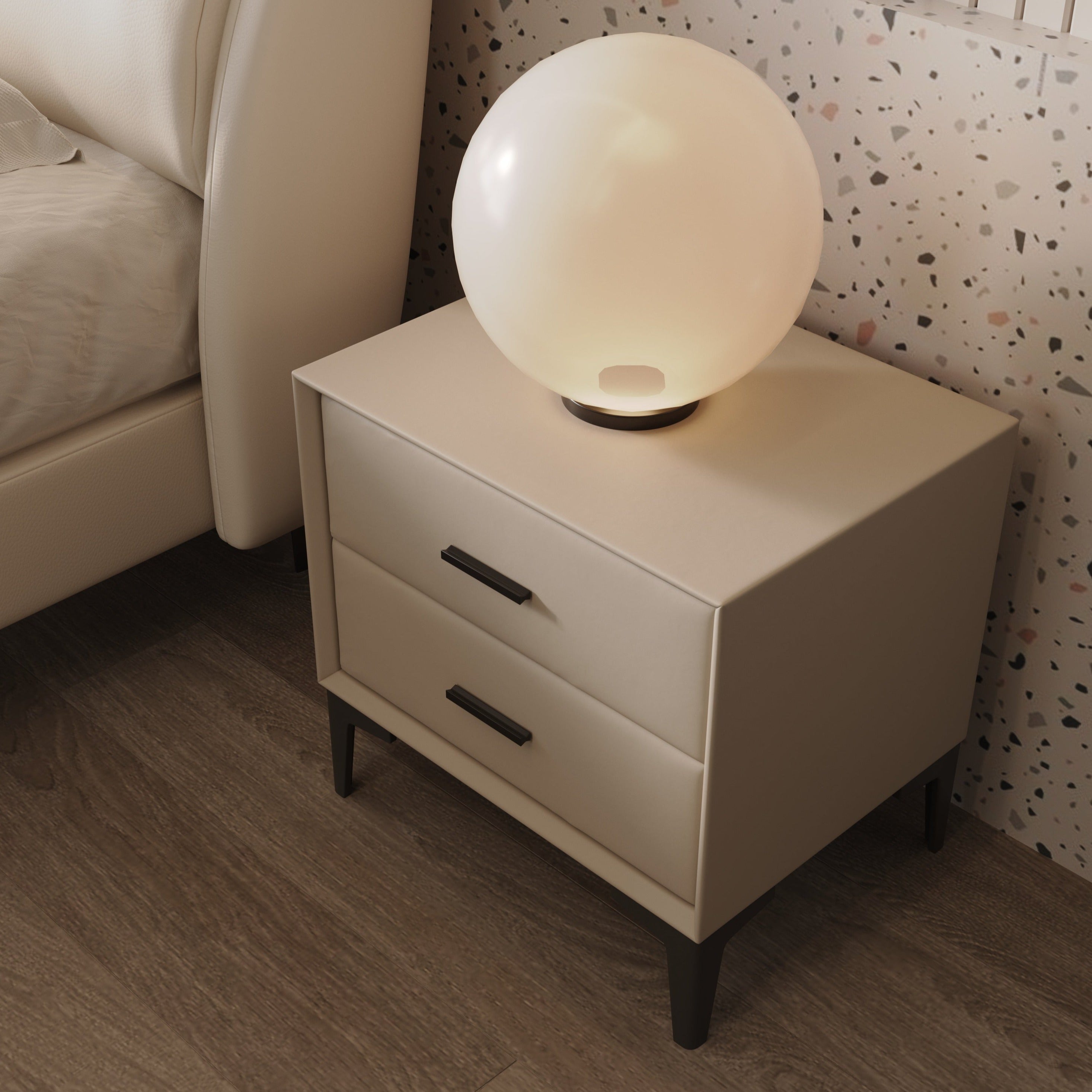 Amir PU leather Bedside Cabinet - Beige