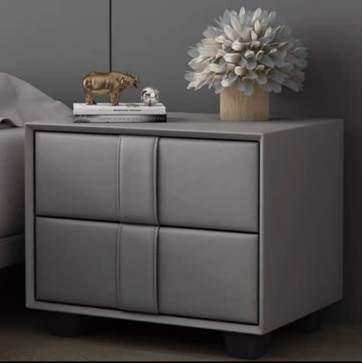 Bennett PU Leather Bedside Cabinet - Gray