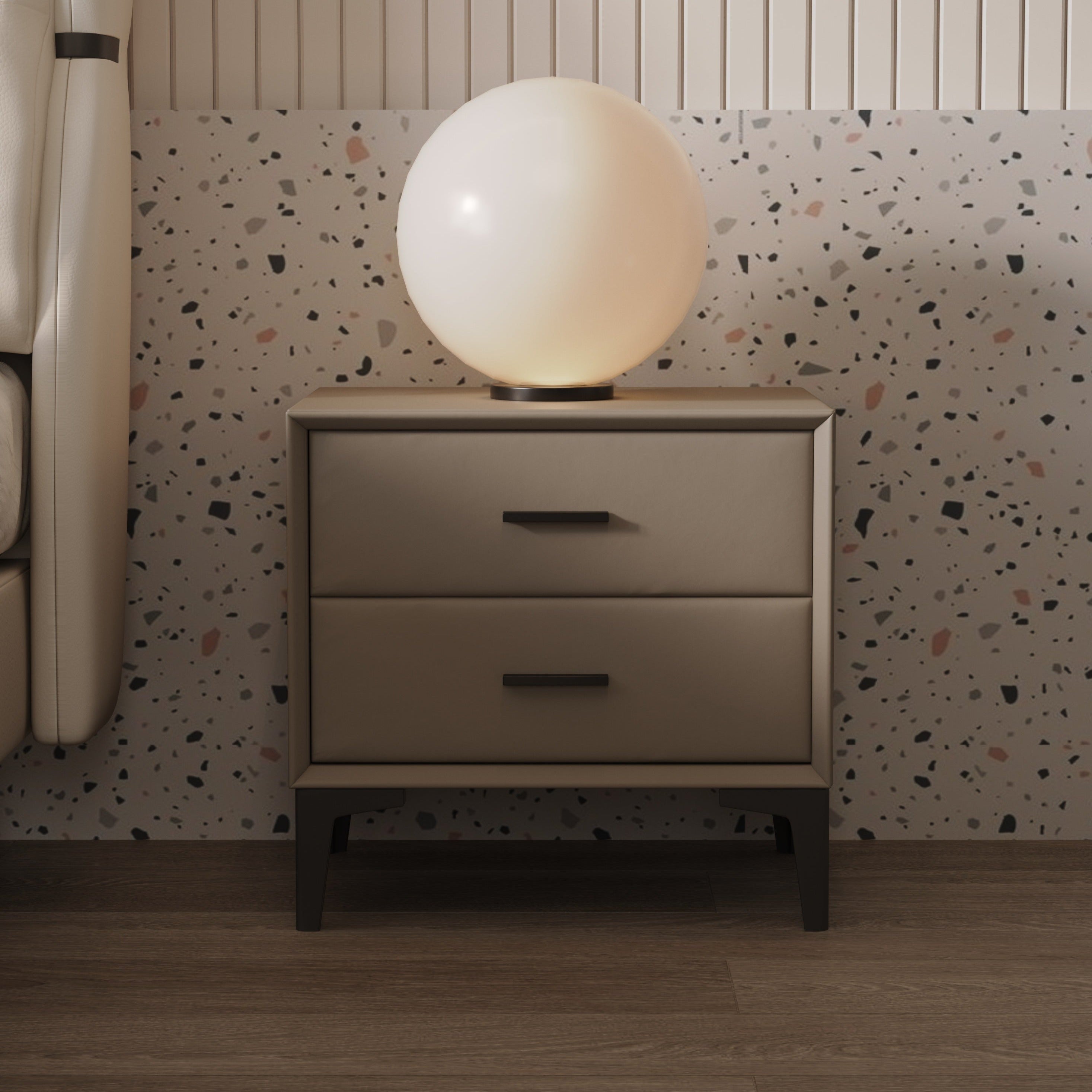 Amir PU leather Bedside Cabinet - Gray