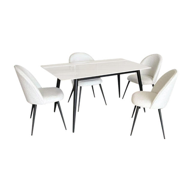 Brodie Sintered Stone Dining Table + 4 Ulyan Sherpa Dining Chairs