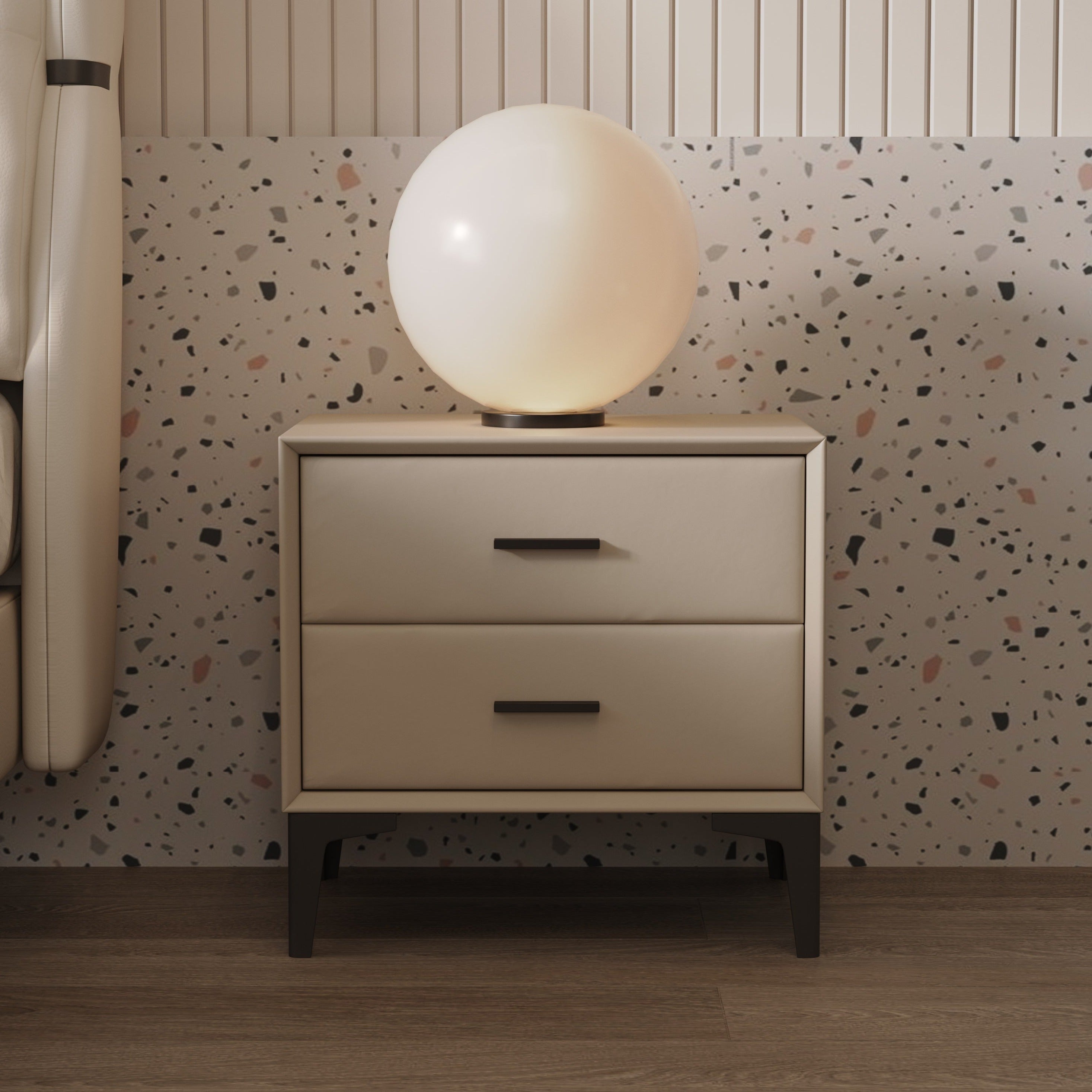 Amir PU leather Bedside Cabinet - Beige