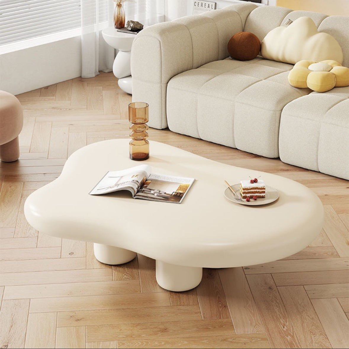 Nicole Curved Irregular Coffee Table - Cloud Shape