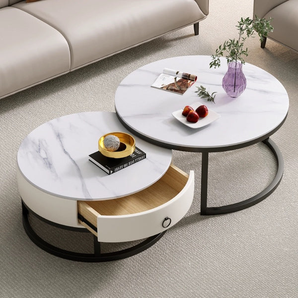 Mason Simple Round Coffee Table Combination - Sintered Stone