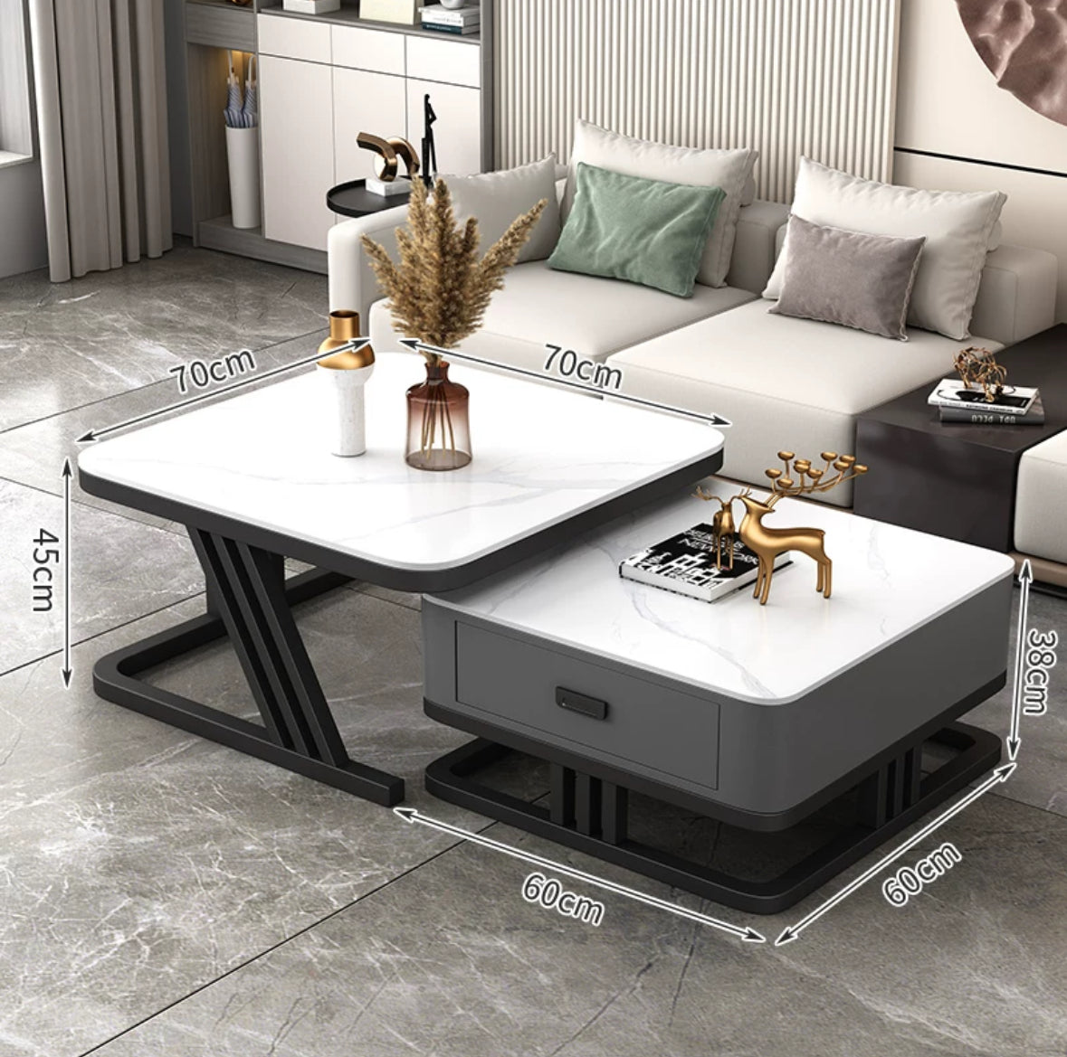 Jason Simple Z-Shaped Coffee Table Combination - Snow White