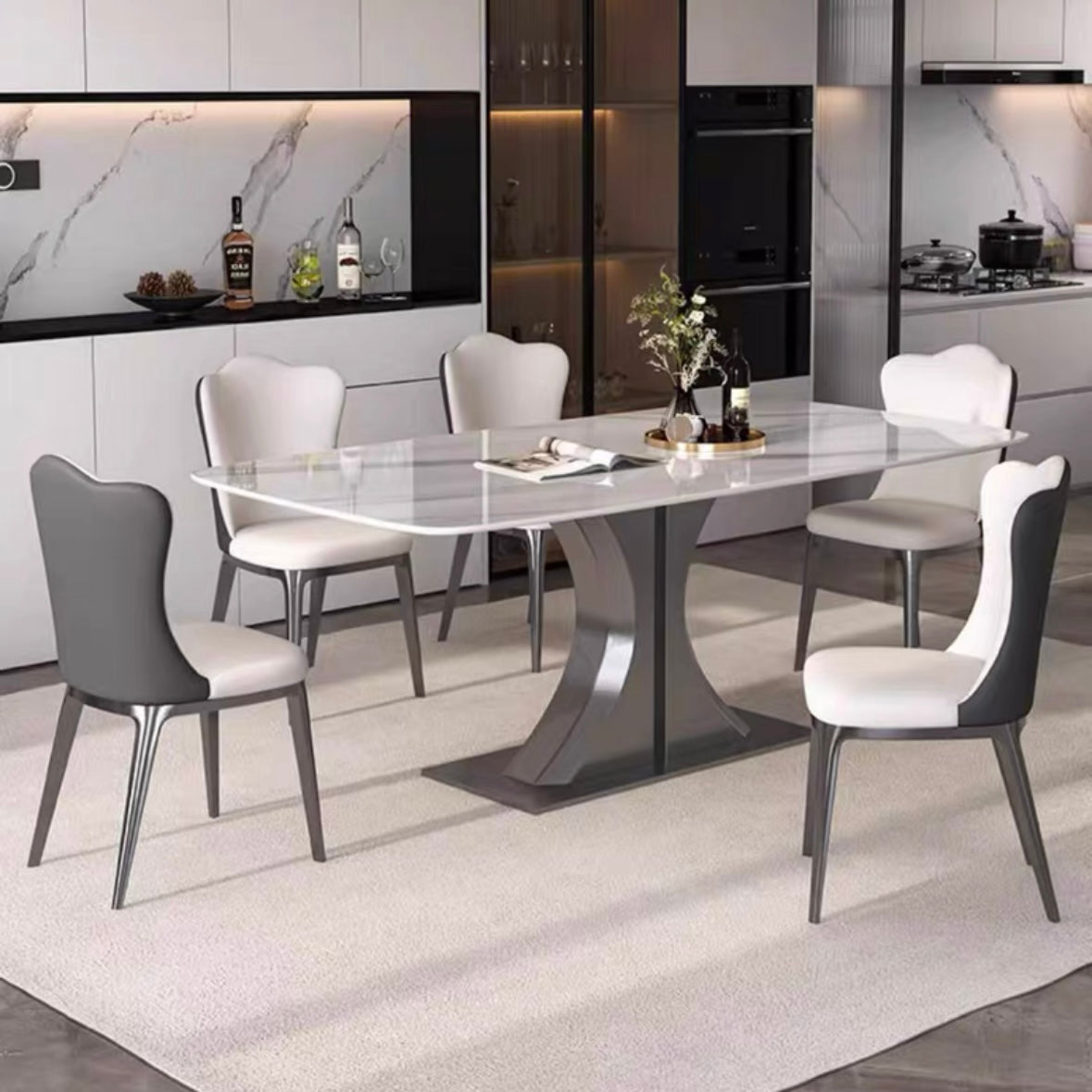 Waveline Sintered Stone Hourglass Dining Table