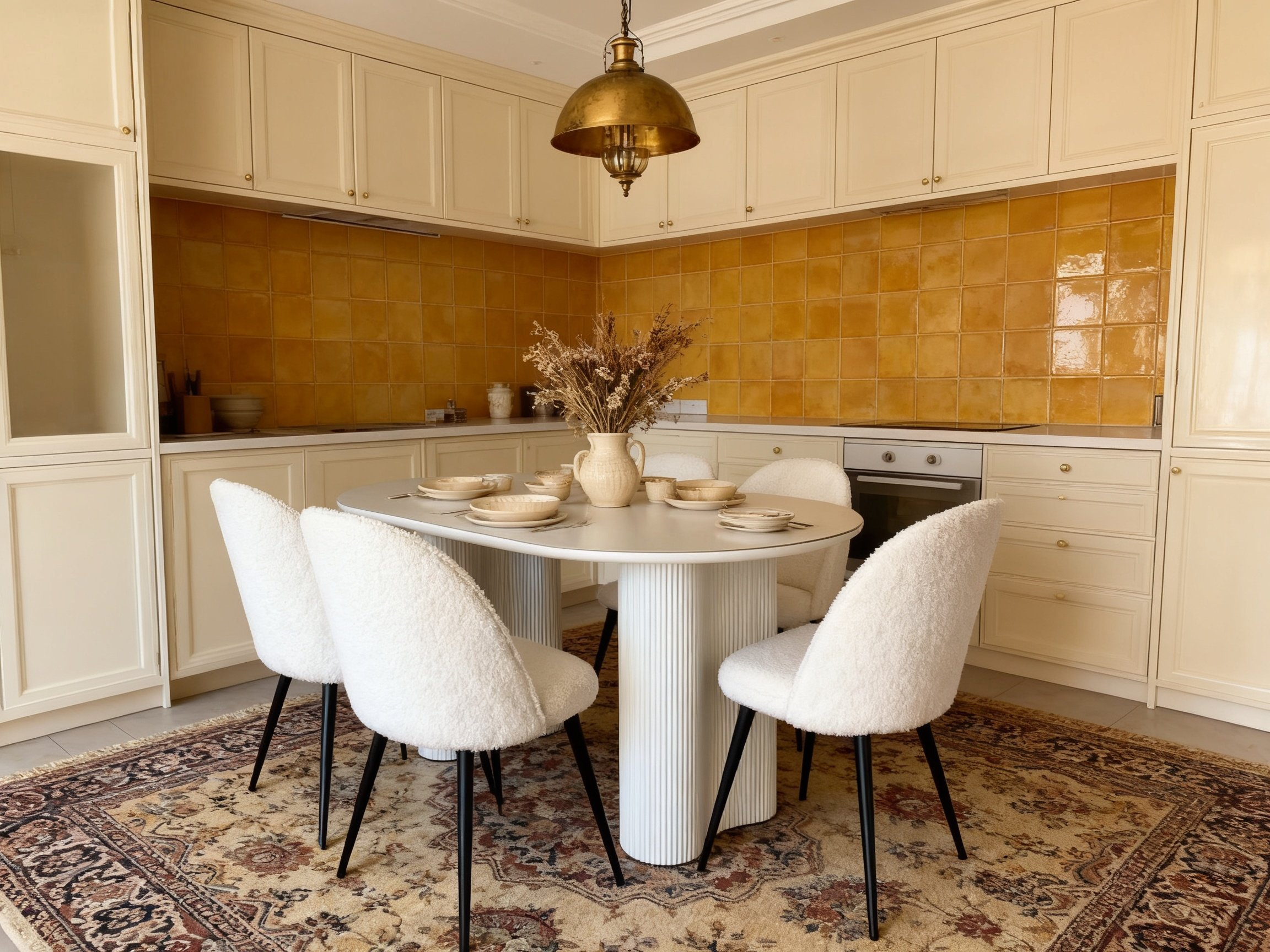 Brio Dining Table+4 Ulyan Sherpa Dining Chairs