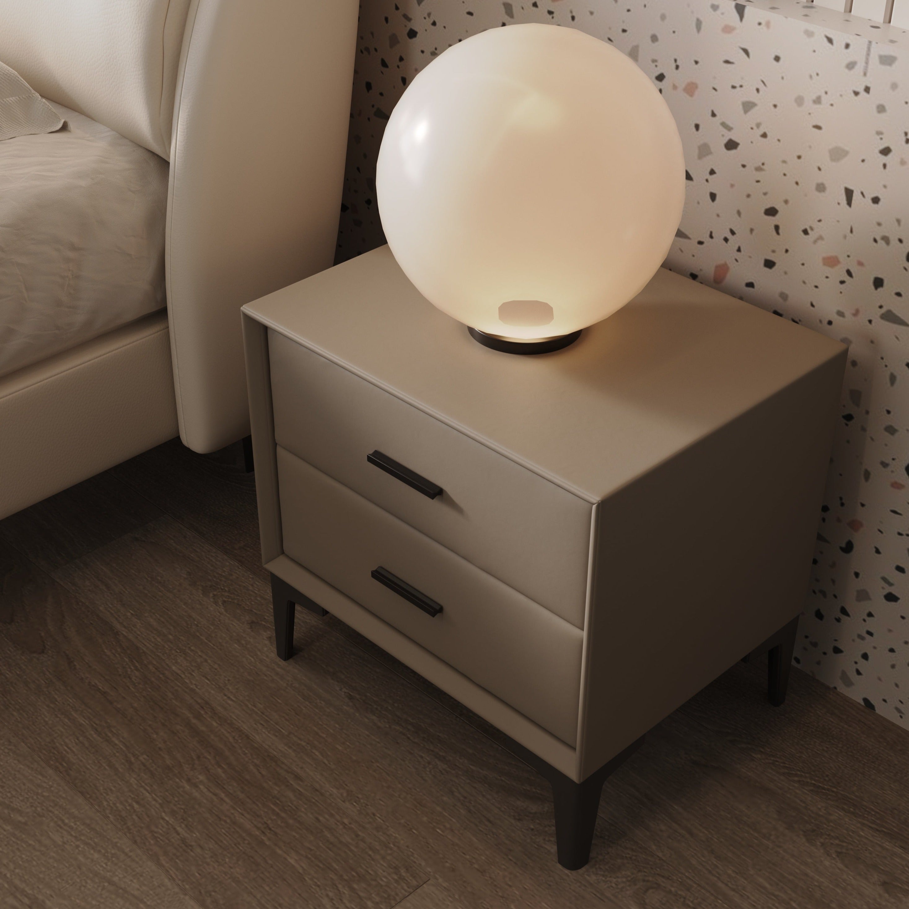 Amir PU leather Bedside Cabinet - Gray