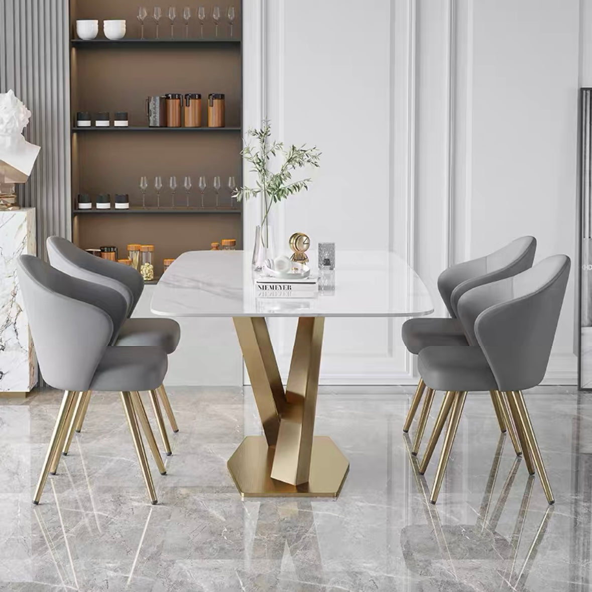 Orion Signature Sintered Stone X Leg Dining Table - Gold