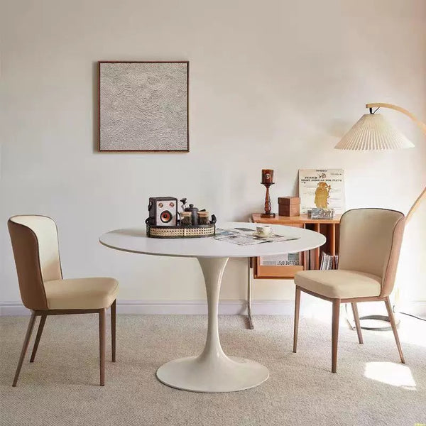 Cirrus White Tulip Base Sintered Stone Round Dining Table