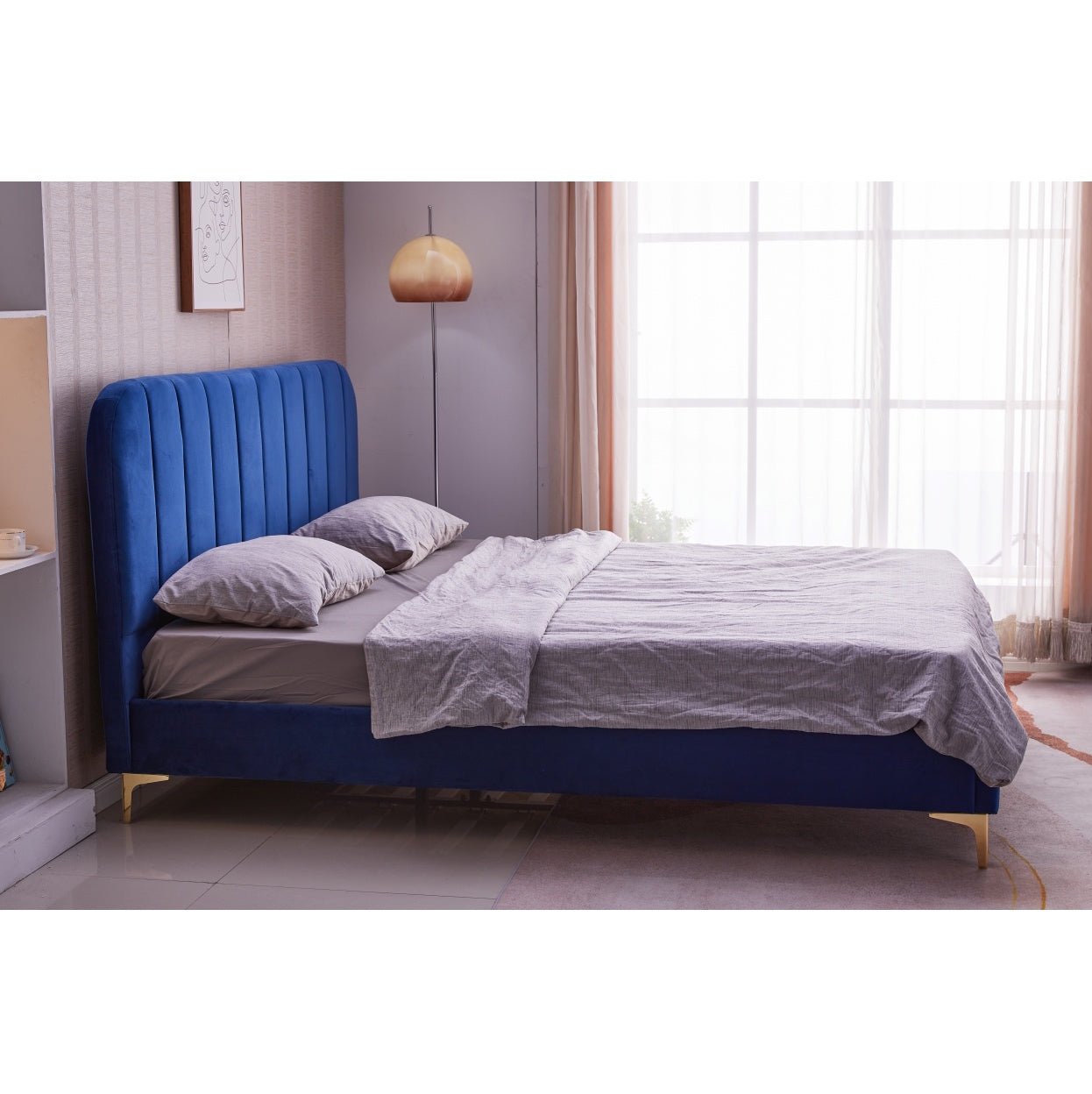 Joshua Velvet Fabric Bed Frame - King Size