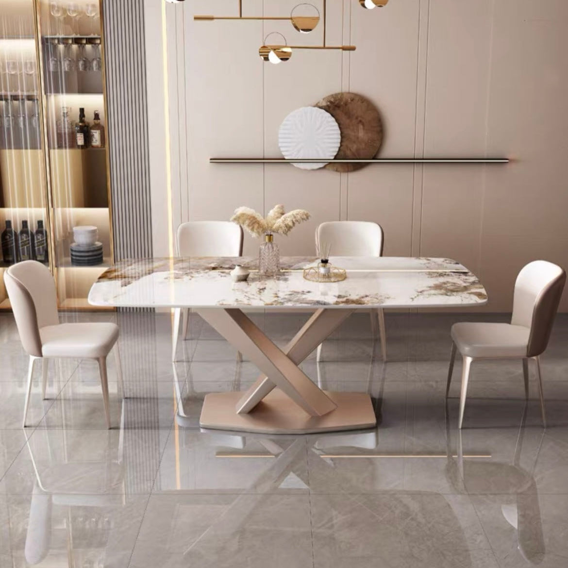 Orion Signature Sintered Stone X Leg Dining Table - Metallic Pink