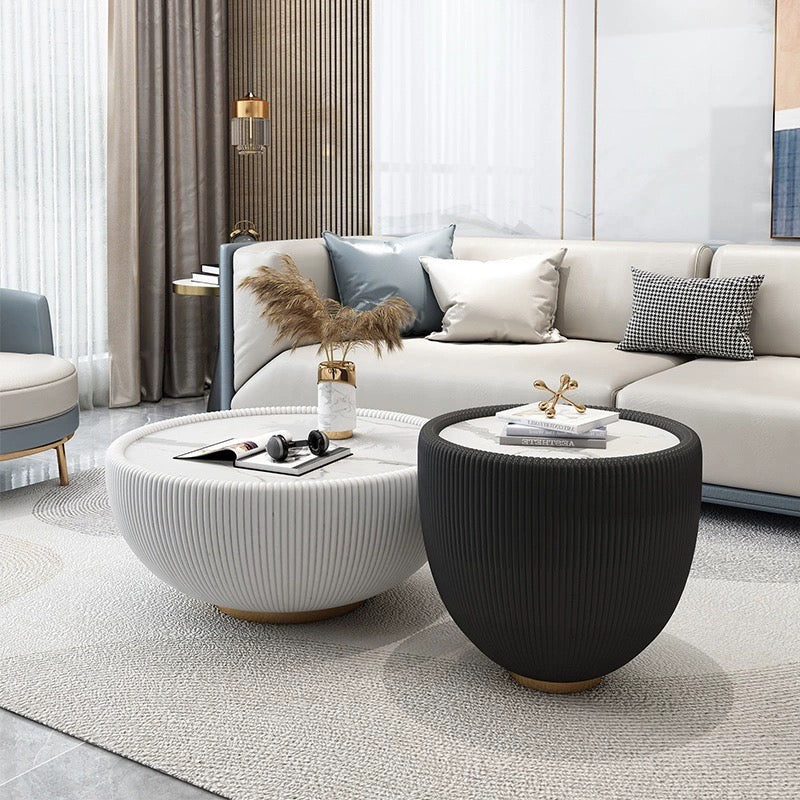 Harlow Modern Sintered Stone and PU Leather Coffee Table Set