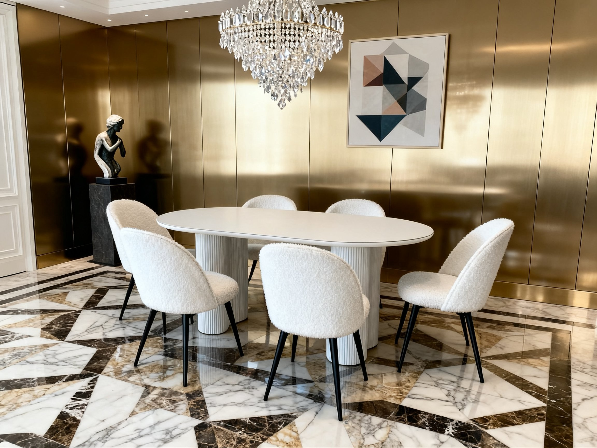 Brio Dining Table+4 Ulyan Sherpa Dining Chairs