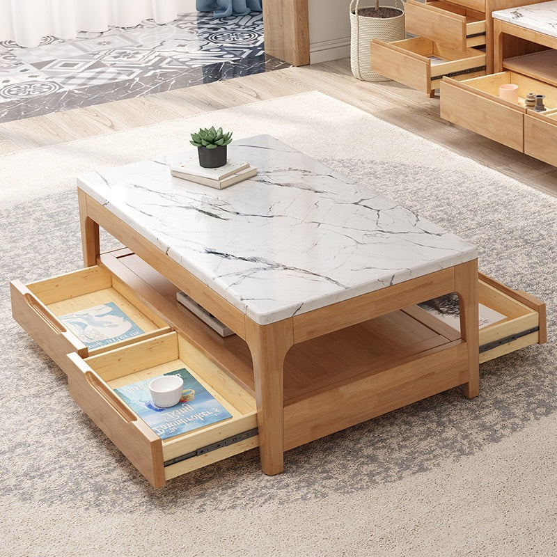 Blair Luxe Marble Top Solid Wood Coffee Table - Two Drawers