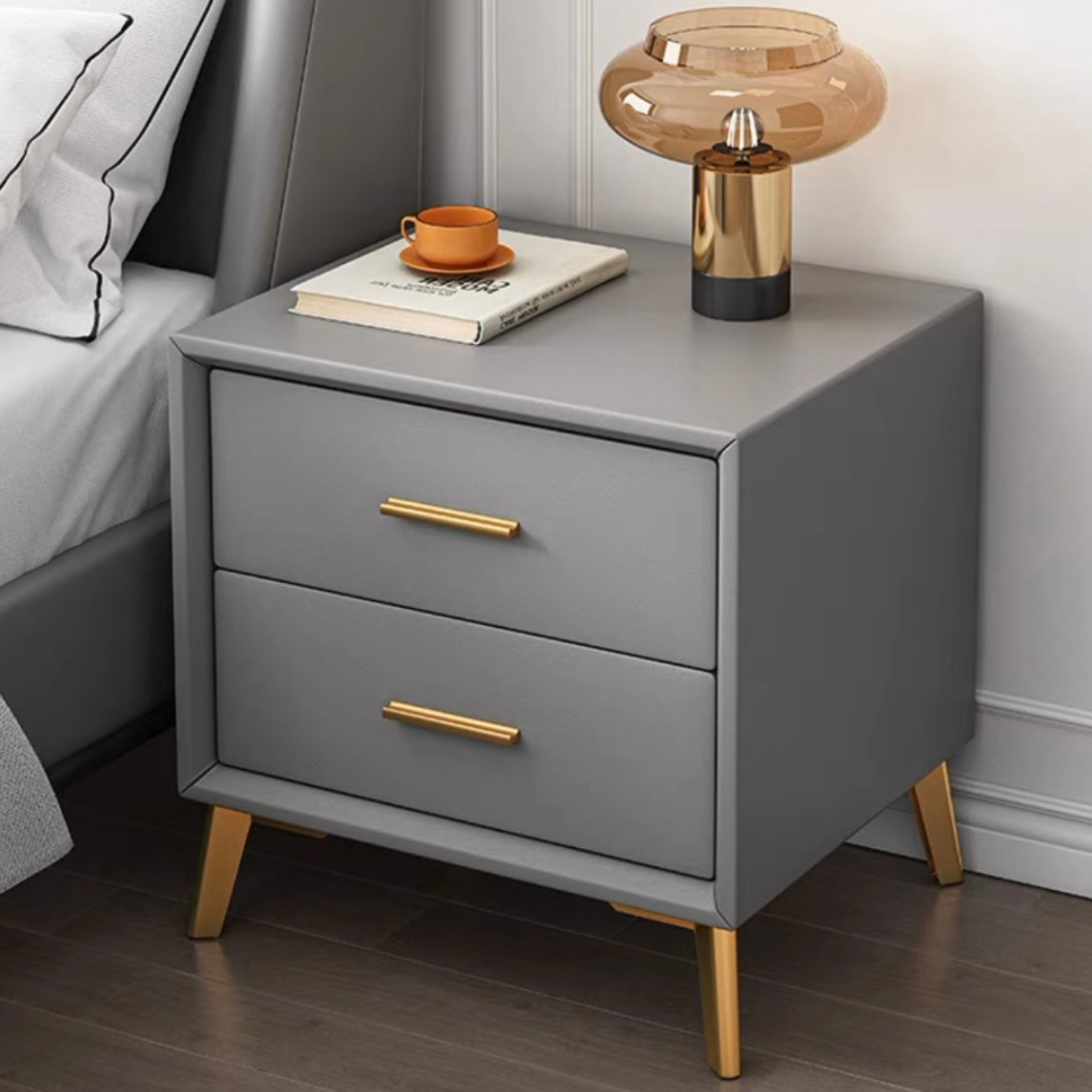 Connor PU leather Bedside Cabinet - Gray