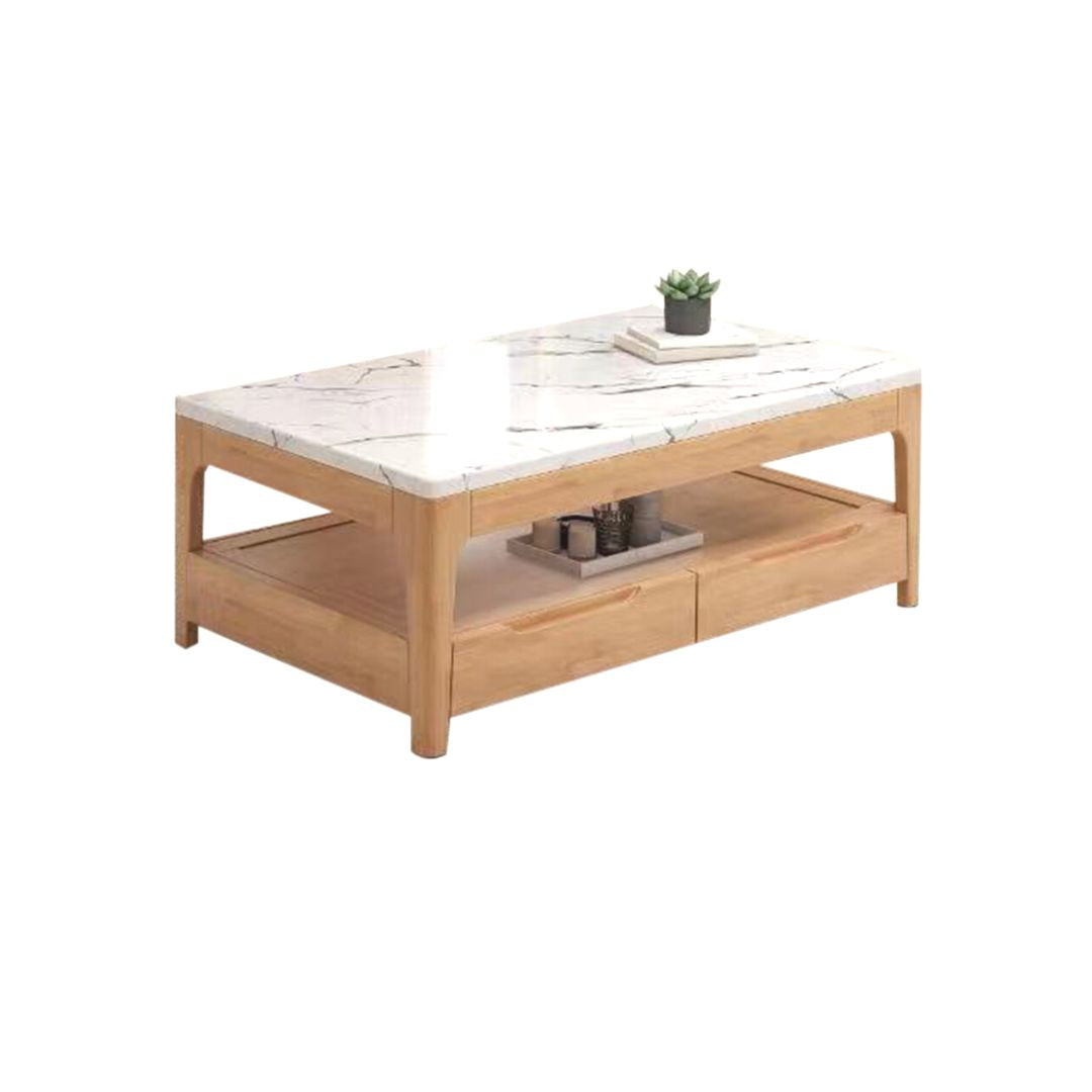 Blair Luxe Marble Top Solid Wood Coffee Table - Two Drawers